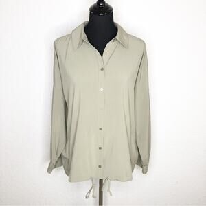 Soft Surroundings sage green khaki drawstring hem button down top size Medium